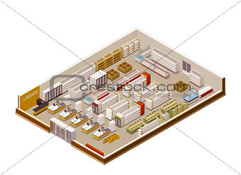 Vector isometric supermarket cutaway