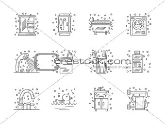 Collection of flat line bathroom vector icons