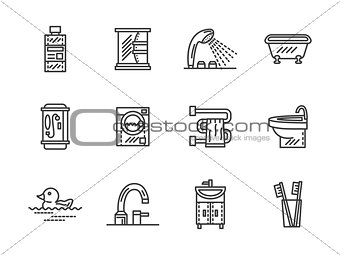 Bathroom black line vector icons