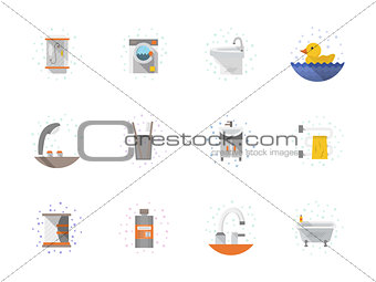 Bathroom flat color icons vector collection