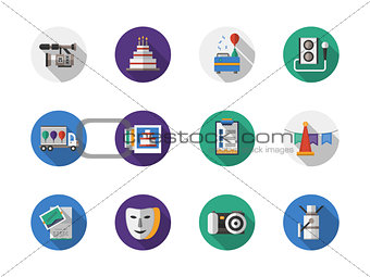 Party organization round flat color vector icons