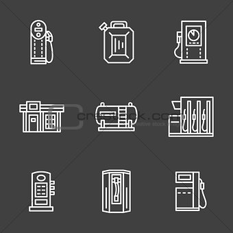 Simple line white gas station vector icons
