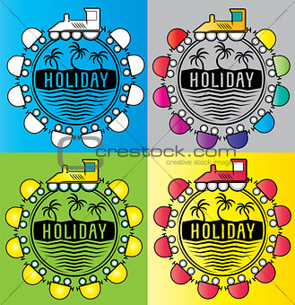 summer holiday design stamps with cartoon train illustration