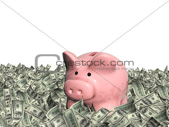 Dollar banknotes and piggy bank