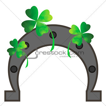 Green Clover Leaves and Horseshoe