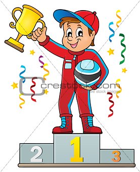 Car racer holding trophy theme image 2