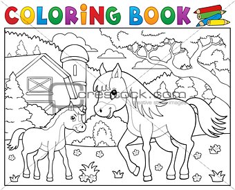 Coloring book horse with foal theme 2