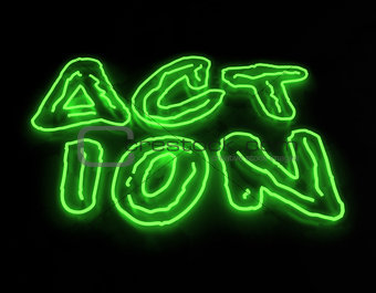 Action neon sign isolated on black background