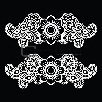 Mehndi, Indian Henna tattoo white pattern on black