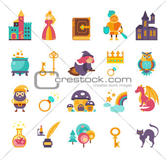 Collection of vector fairy tale elements, icons
