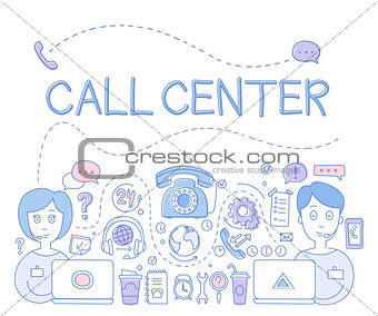 Support Call Center. Vector Illustration