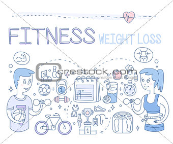 Fitness and Weight Loss. Vector Illustration