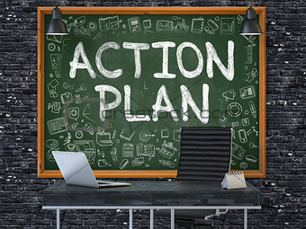 Action Plan - Hand Drawn on Green Chalkboard.