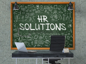 HR Solutions Concept. Doodle Icons on Chalkboard.