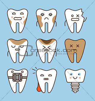 Tooth icons set, dental collection