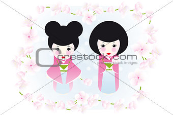 Kokeshi dolls and cherry blossoms