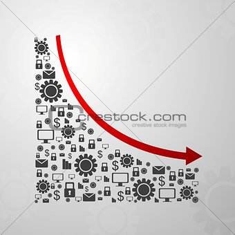 Abstract decline graph arrow with communication icons