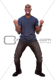 handsome black man screaming with excitement