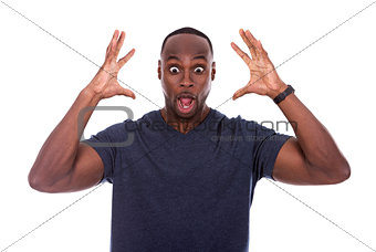 handsome black man shocked with excitement