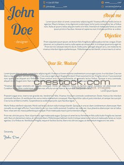 Modern cover letter resume cv with orange ribbon