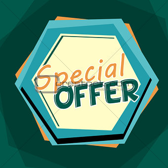 special offer, blue and orange cartoon drawn label