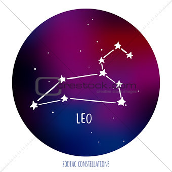 Leo vector sign. Zodiacal constellation made of stars on space background.