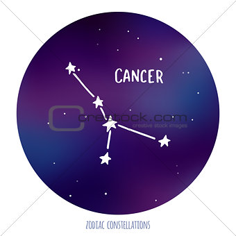 Cancer vector sign. Zodiacal constellation made of stars on space background.