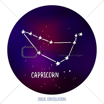 Capricorn vector sign. Zodiacal constellation made of stars on space background.