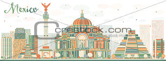 Abstract Mexico skyline with color landmarks. 