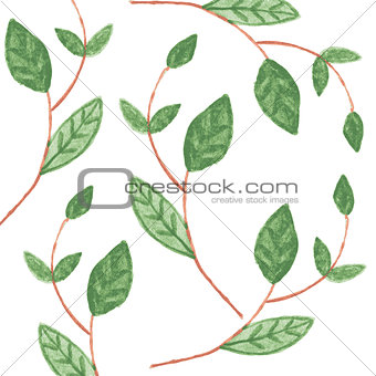 Pattern with Watercolor green leaves