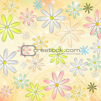 spring daisy flowers over beige old paper background with circle