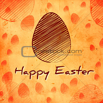 Happy Easter and brown egg over orange old paper background