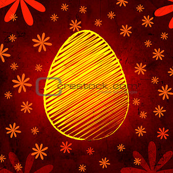 yellow easter egg over brown old paper background with flowers