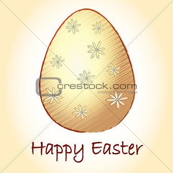 Happy Easter and striped beige egg with flowers