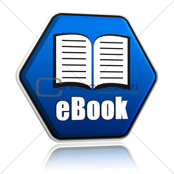 ebook and book sign in blue hexagon banner