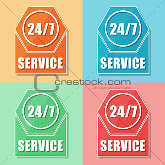 24/7 service, four colors web icons