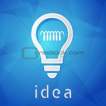 idea and light bulb sign over blue background, flat design