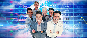 Composite image of smiling business people looking at camera with arms crossed
