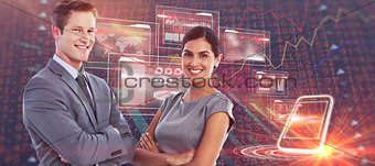 Composite image of smiling business colleagues smiling at camera