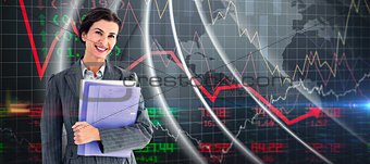 Composite image of businesswoman holding folders