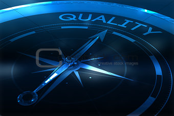 Composite image of compass pointing to quality