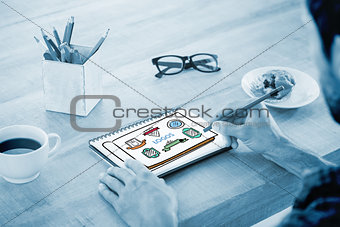 Composite image of creative businessman writing notes on notebook