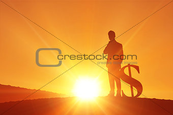 Composite image of silhouette beside dollar symbol