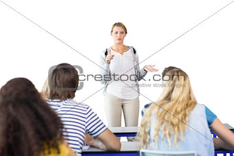 Composite image of teacher teaching students in class