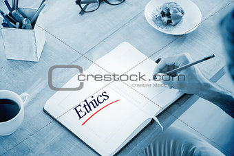 Ethics against man writing notes on diary