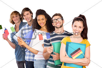 Composite image of college students holding flags
