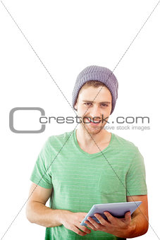 Composite image of student using tablet