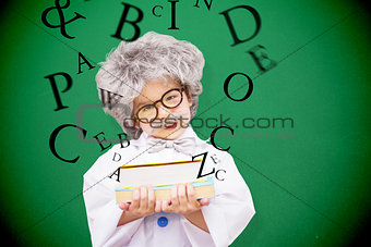 Composite image of dressed up pupil holding books
