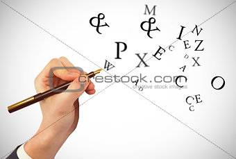 Composite image of hand writing with fountain pen