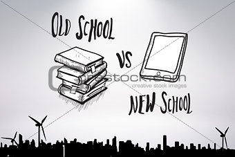 Composite image of old school vs new school doodle